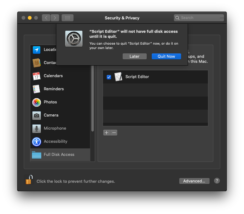 A screenshot image of Mojave's security & privacy setting that displays no user feedback.