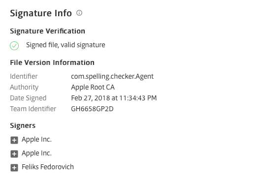 A screenshot image of Signature Info displaying the Signature Verfication and other File Version Information