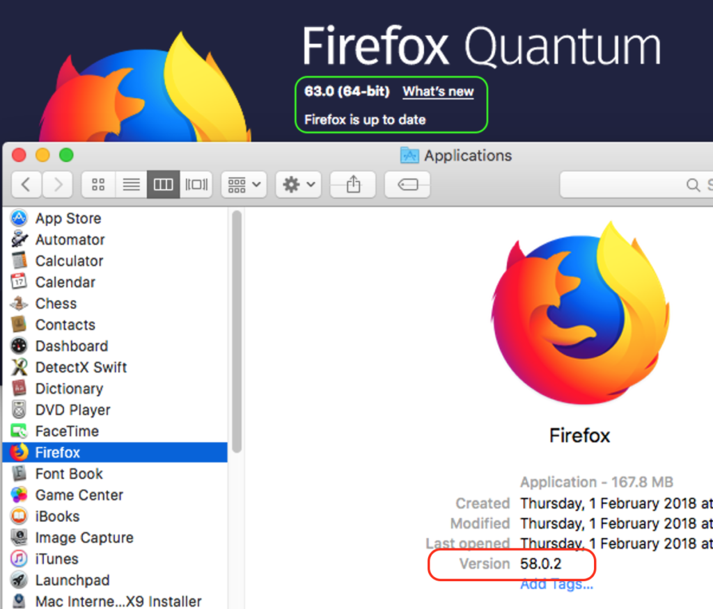 Screenshot image of FireFox Quantum infected by the "CreativeUpdate" malware giving the illusion of it appearing to be up-to-date.