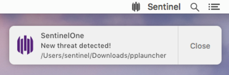 A screenshot image of SentinelOne's agent notification pop up and detecting the OSX.ppminer malware. 
