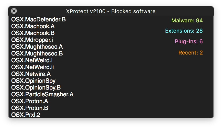 XProtect malware signatures