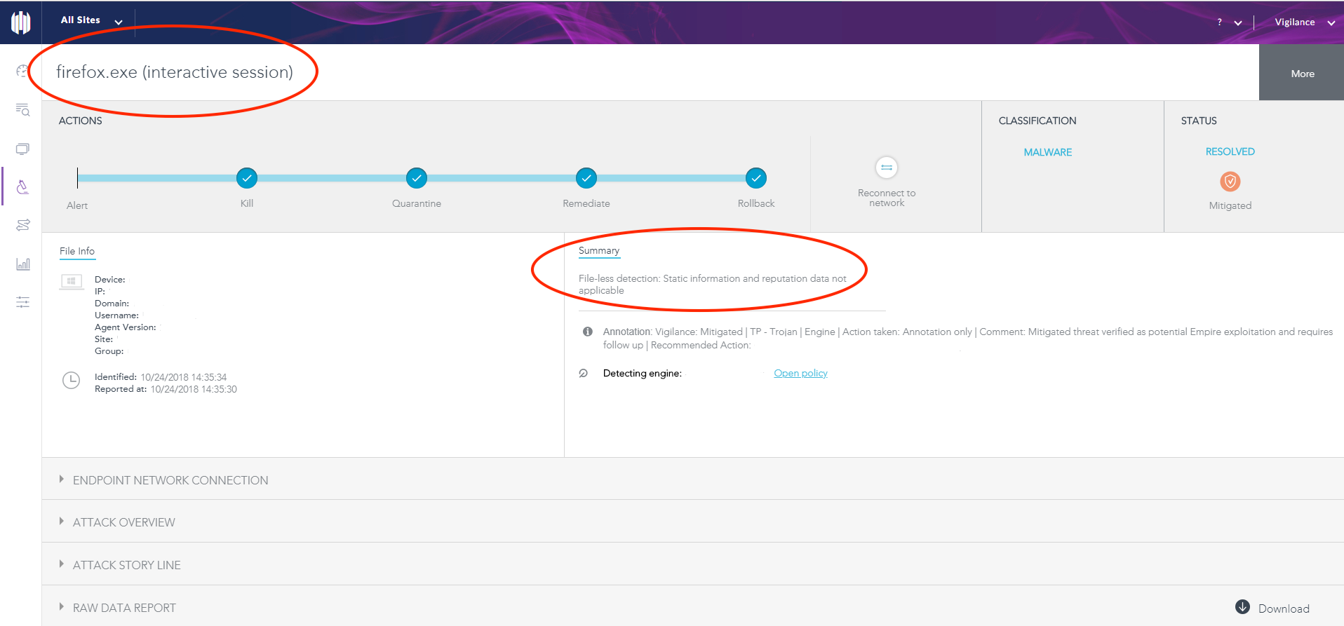 Figure 2: Detection of Firefox Exploit