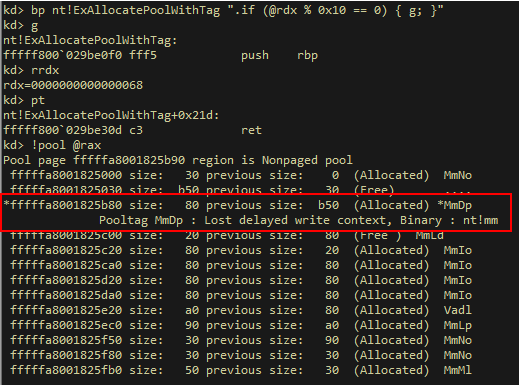 A screenshot of pool allocation with a request size