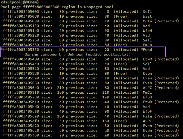 An screenshot of a vulnerable pool allocation, made with without SKREAM.