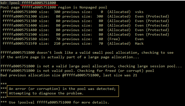 A screenshot of exploit corrupted and failed to preserve integrity of the pool