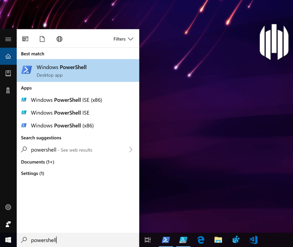 A screenshot image of Window's Porwershell on Cortana 