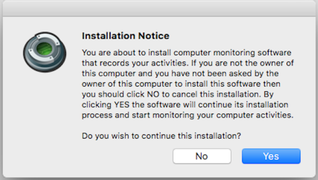 macOS Spyware Installation Warning Pop Up