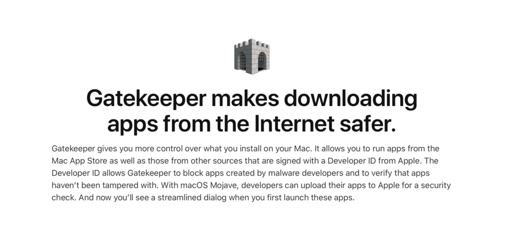 A screenshot image of Apple's Gatekeeper policy