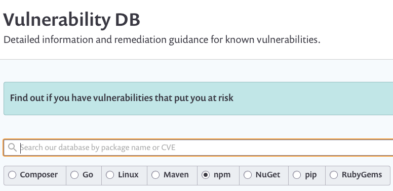 A screenshot of Vulnerability databases