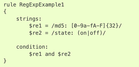 Screenshot of an example of a Yara rule