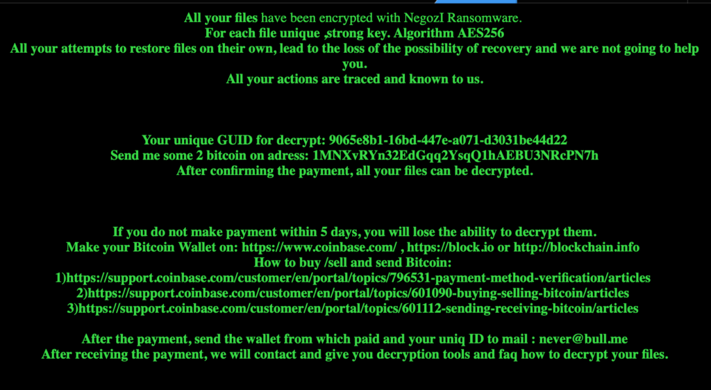 A screenshot of a ransom note