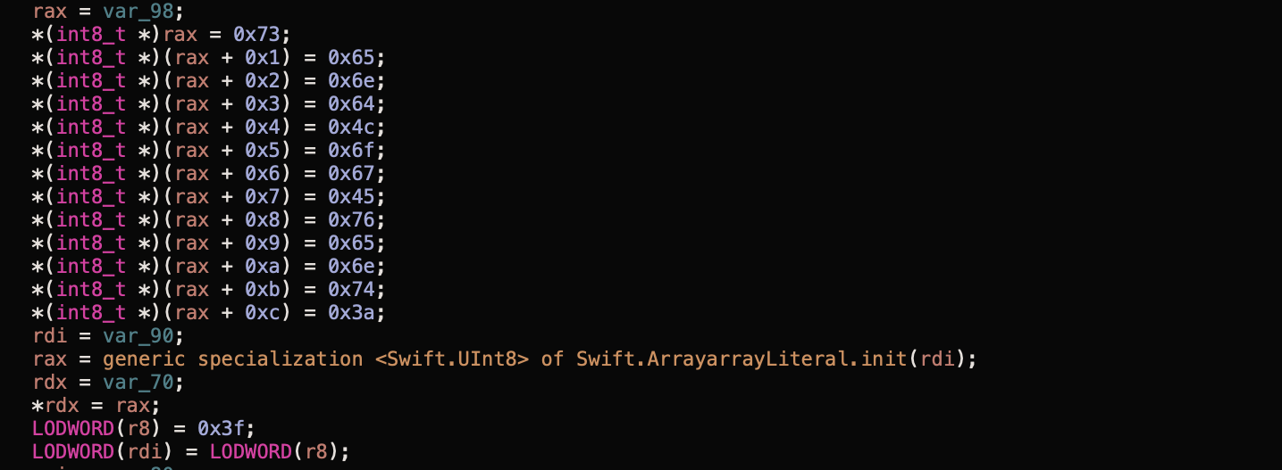 Screenshot of Byte codes