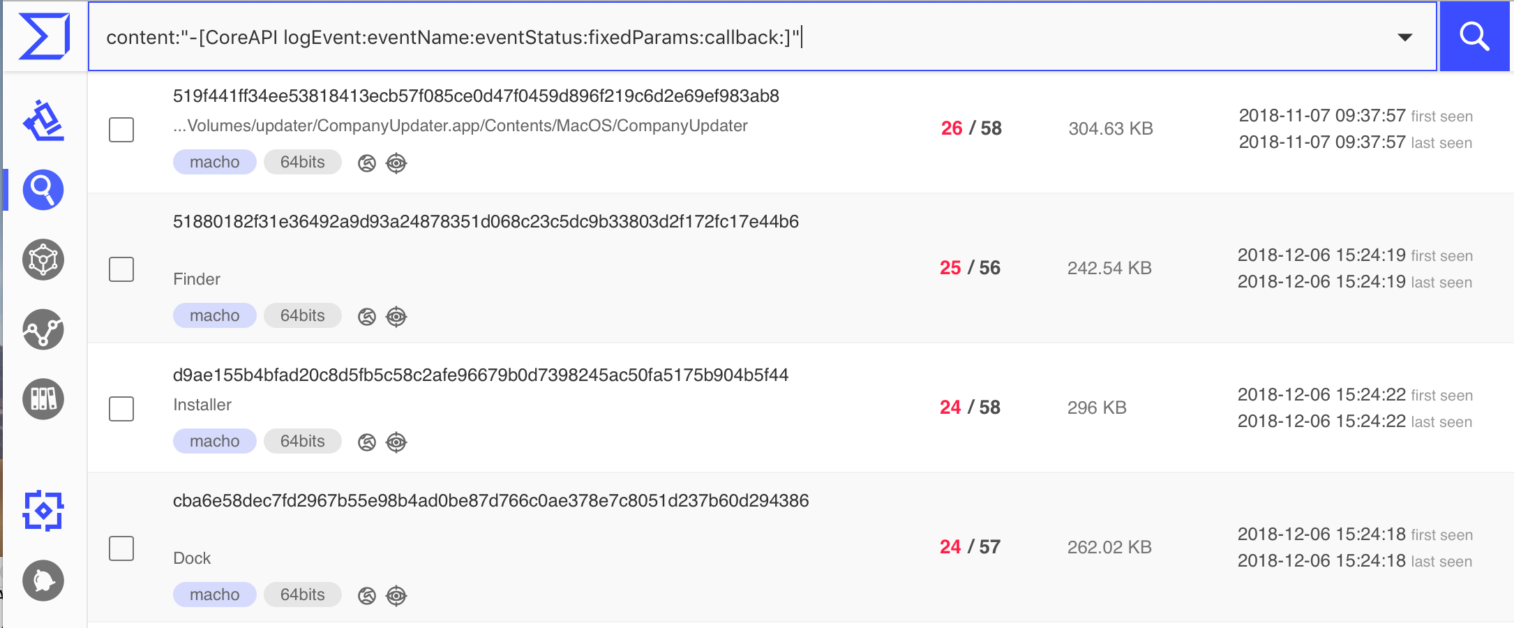 Screenshot of Virustotal hits