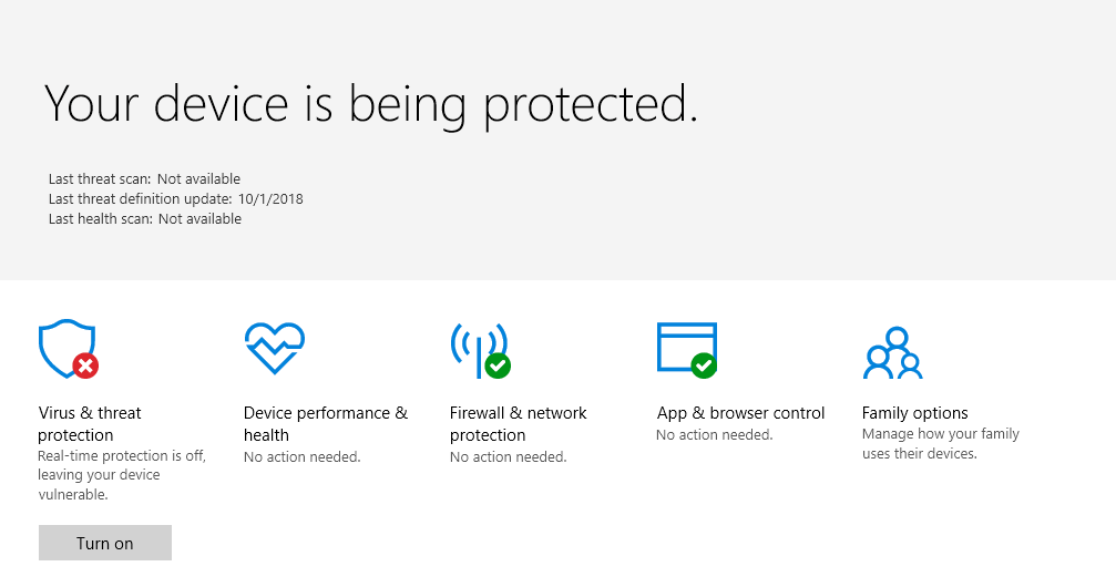 Image of Windows Defender Disabled