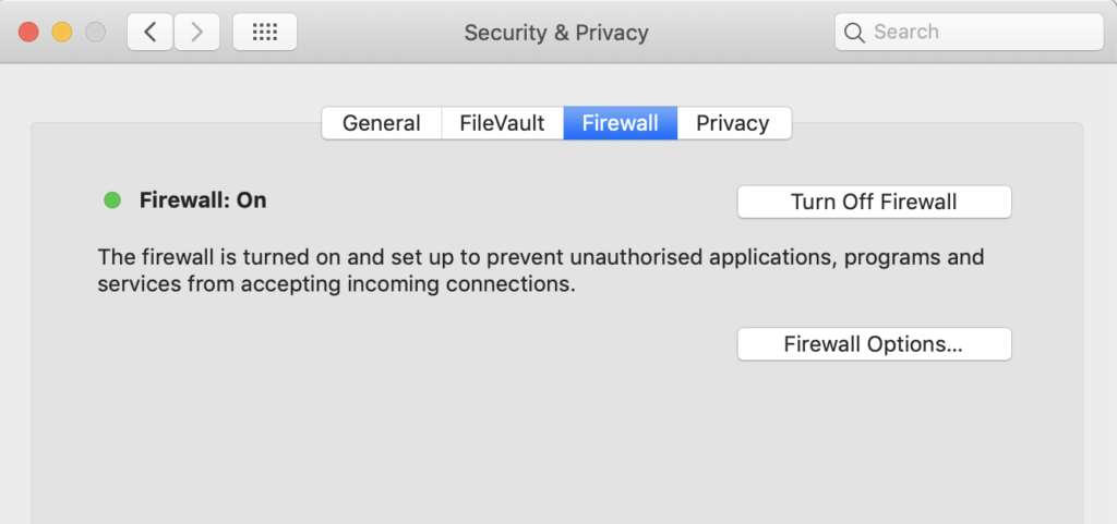 Image of Firewall in macOS security preferences