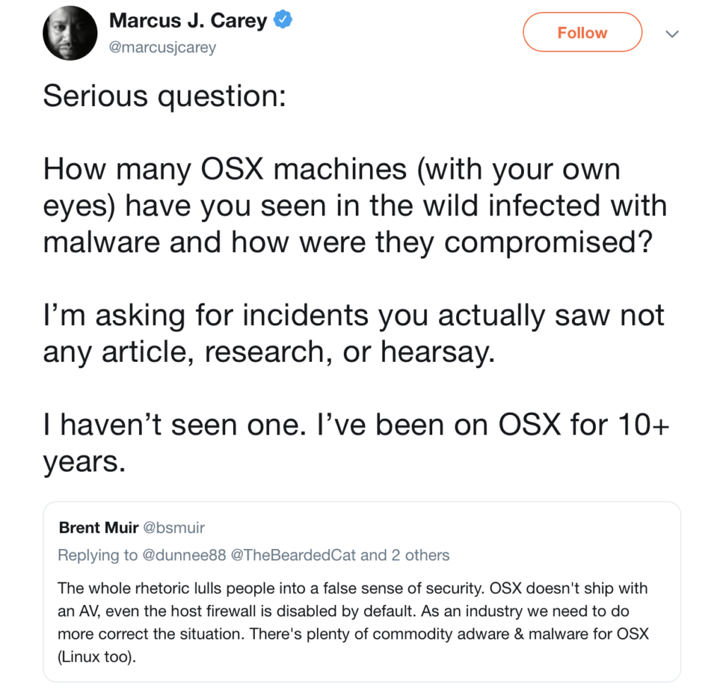 Image of a Tweet about macOS malware