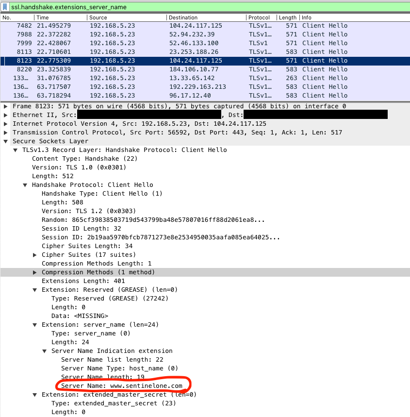 image of SNI on a TLSV client