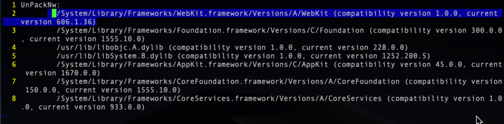 image of output of otool -L