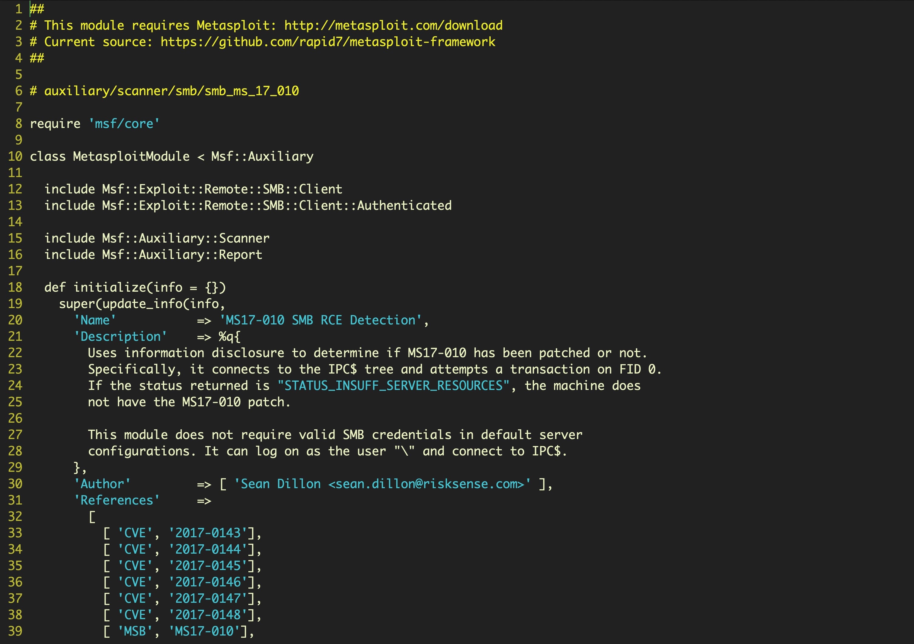 image of Sean Dillon's Eternalblue Ruby script