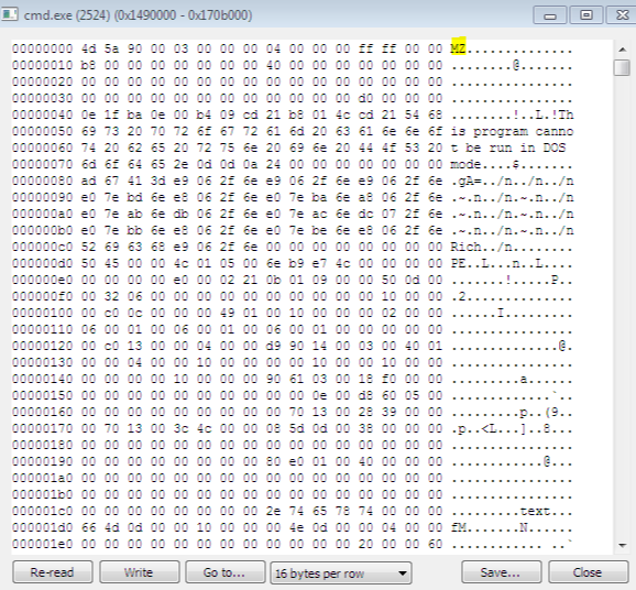 image of hexdump of cmd exe