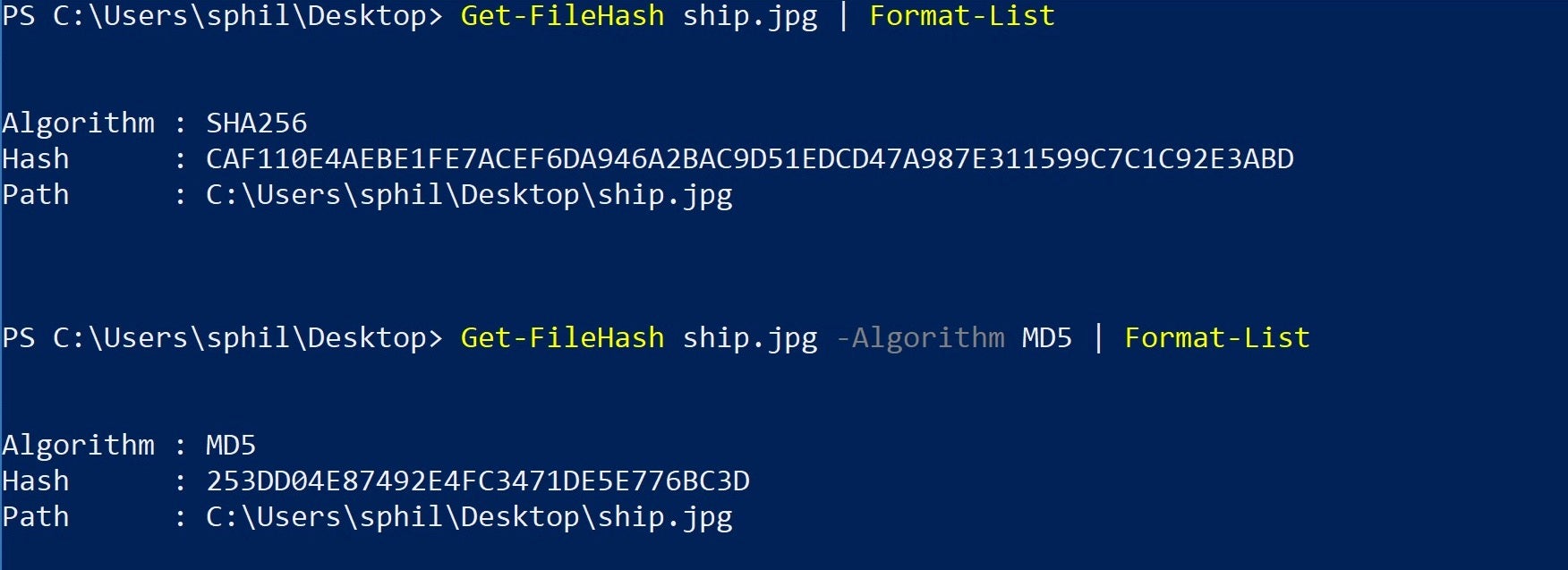 image of powershell formatted hash values