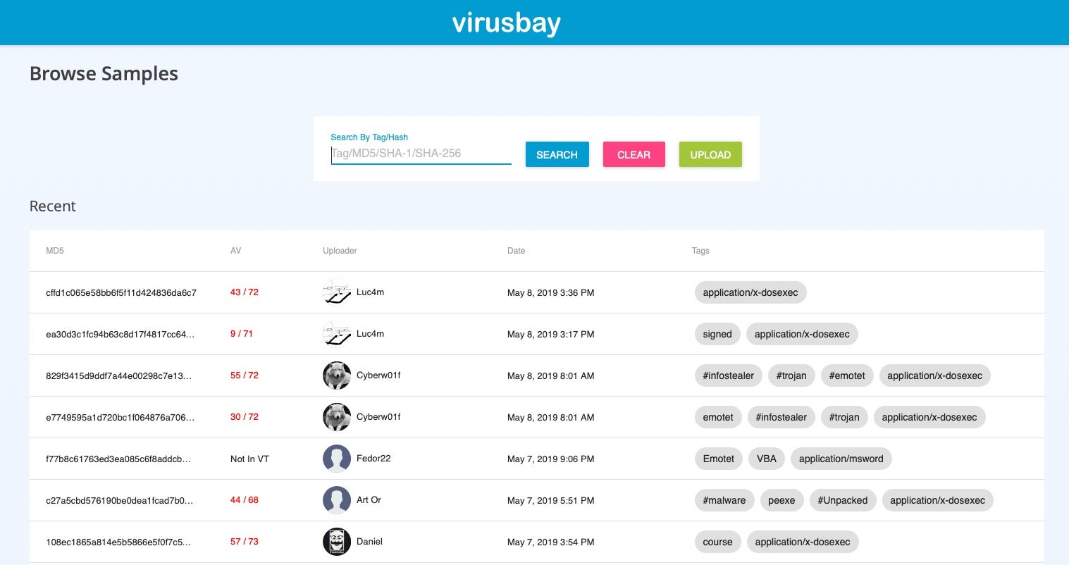 image of virus bay malware repository