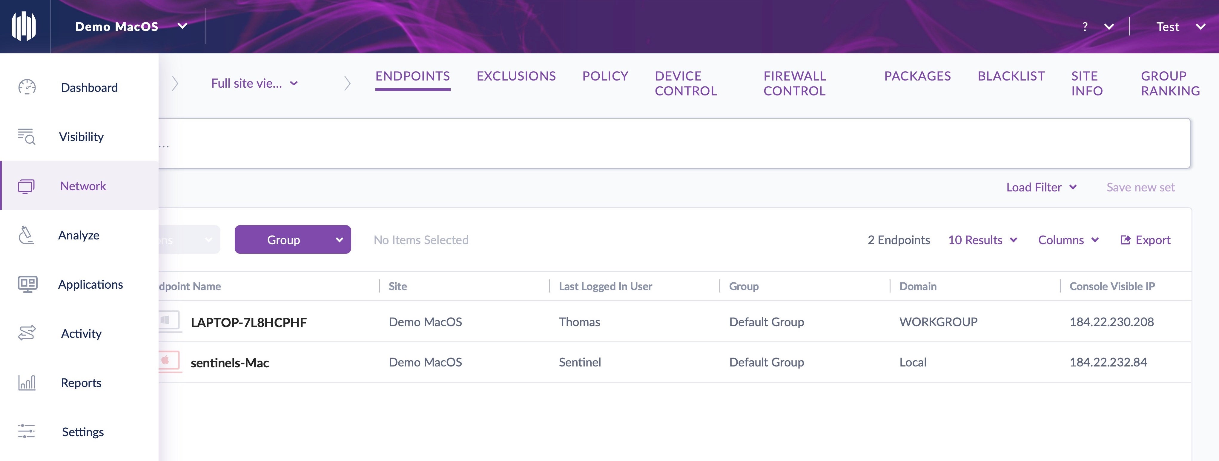 Image of SentinelOne's console network view