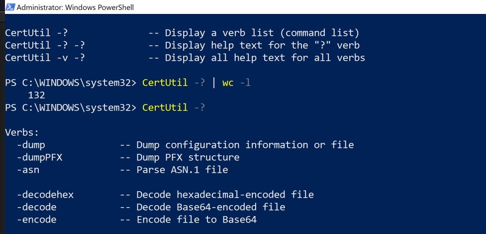 image of certutil verbs