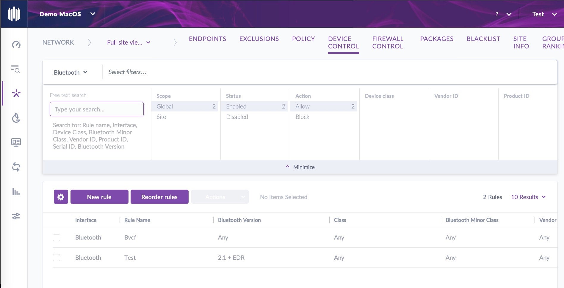 image of sentinel one bluetooth device control