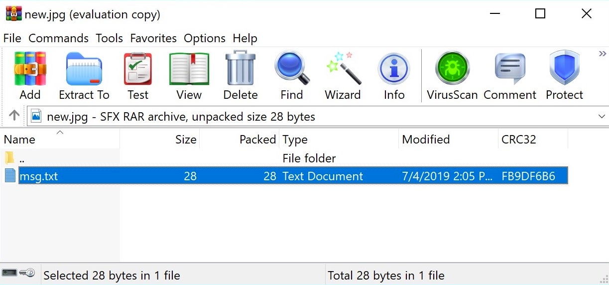 image of winrar showing embedded file