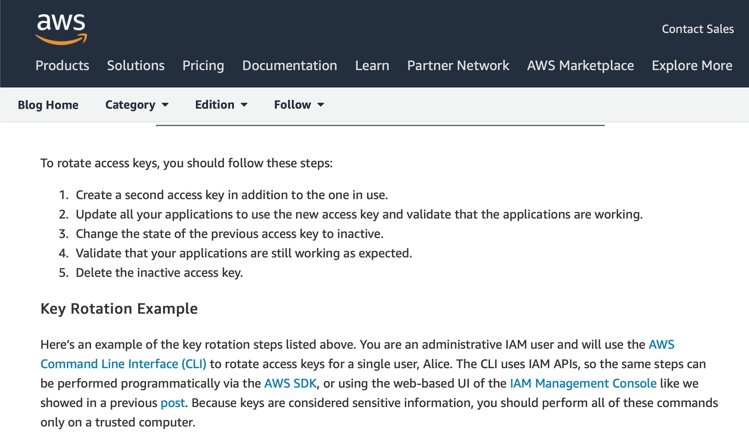 image of aws instructions to rotate keys