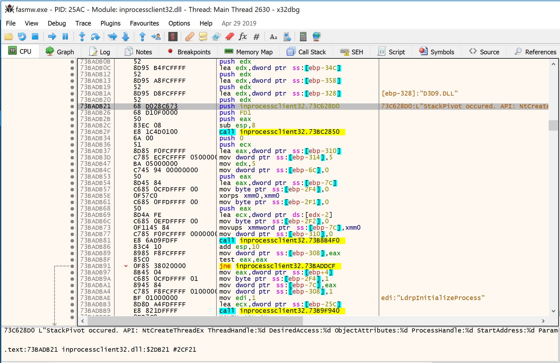 image of TxHollower in x32dbg