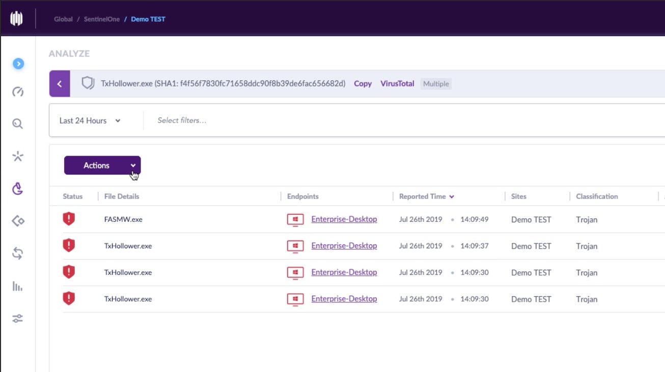 image of TxHollower in Sentinel One console