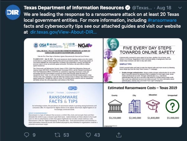 image of tweet from Texas DIR