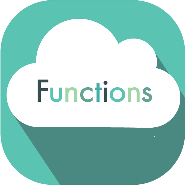 A cloud with the word function signifying google cloud functions