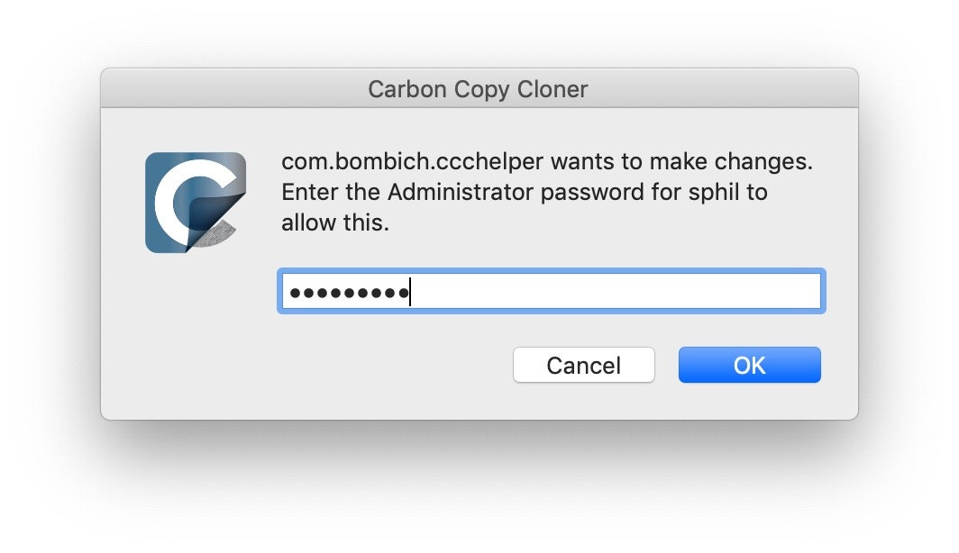 image of carbon copy cloner spoof dialog