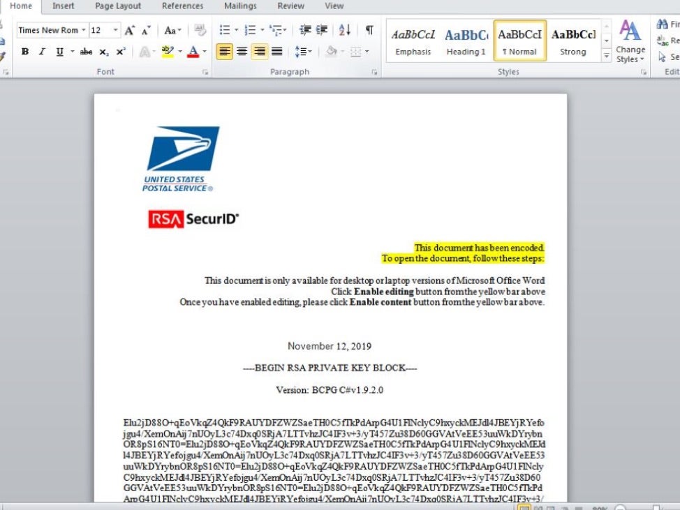 image of fake U.S postal service doc