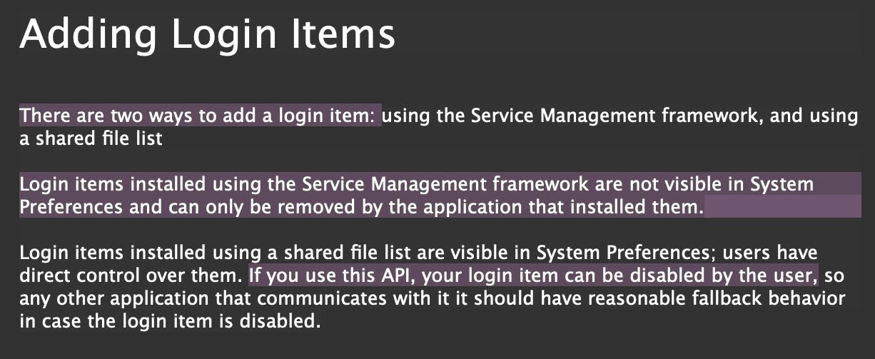 image of login item documentation