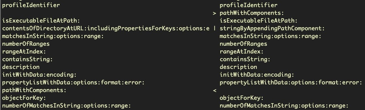 image of side by side strings diff