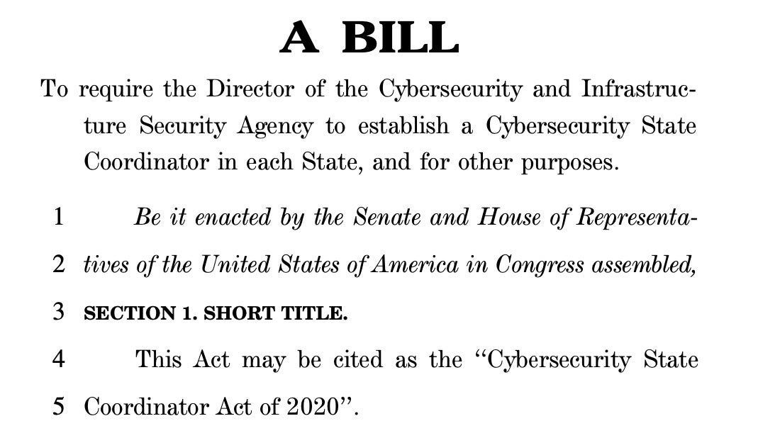 image of Cybersecurity State Coordinator Act