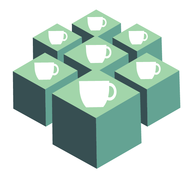 Microservices Java signified by boxes with coffee cups
