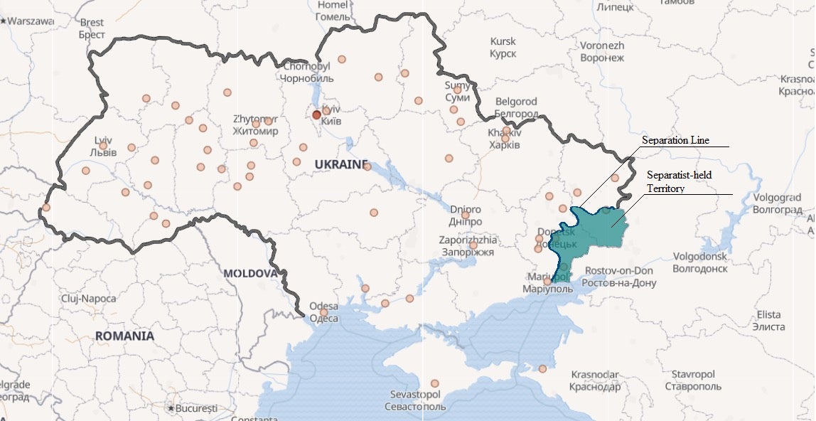 image showing a map of the Ukrainian separation line