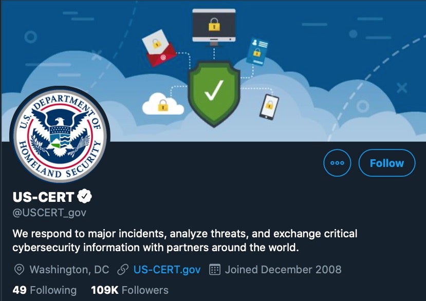 image of US-Cert twitter home page
