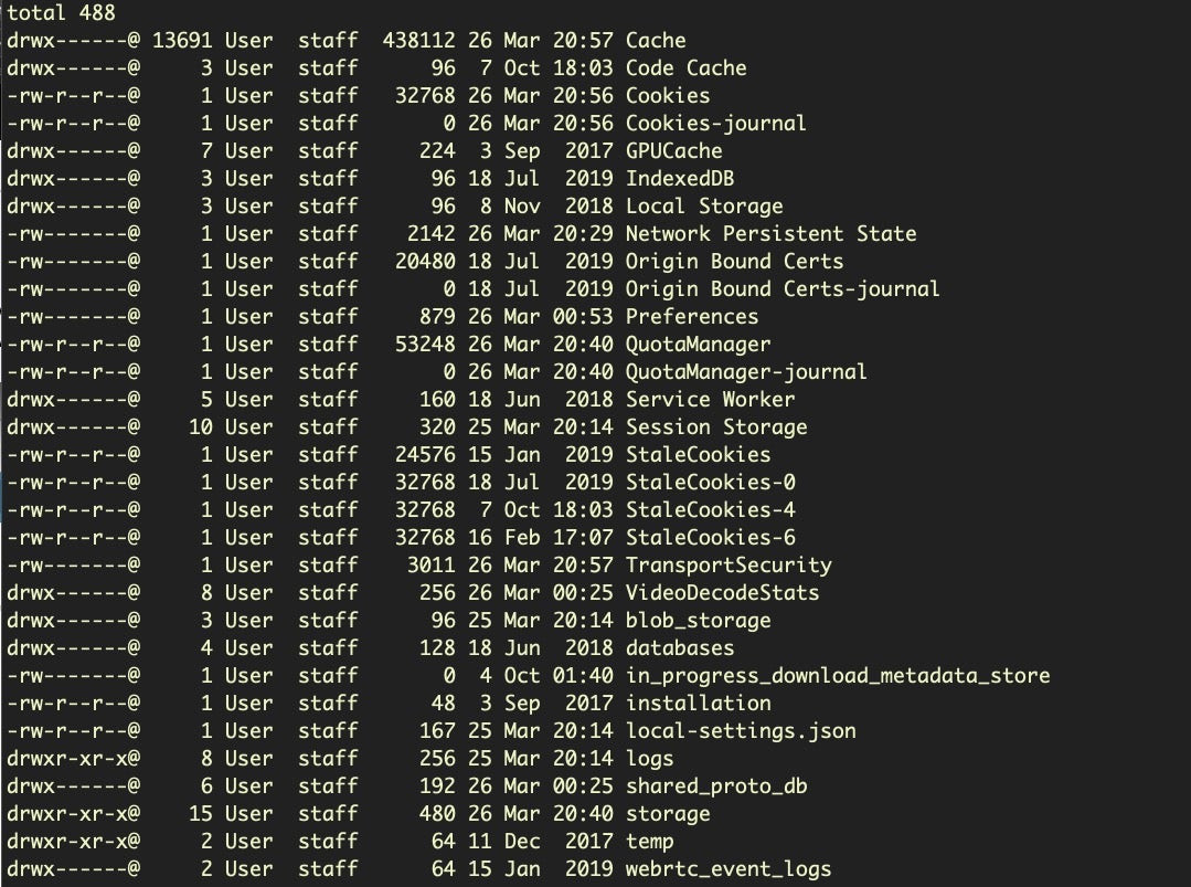 image of contents of Slack support folder