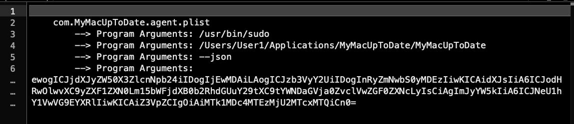 image of malicious launch agent's program arguments on macOS
