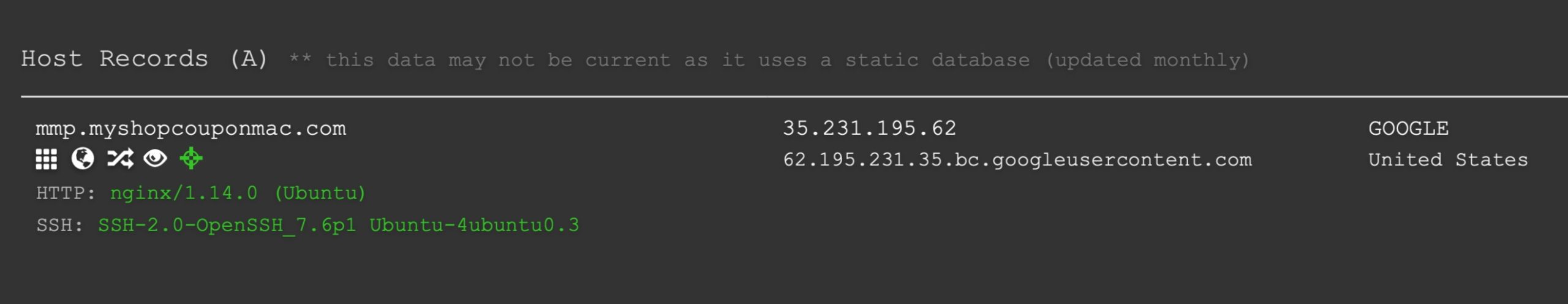 image of DNSDumpster showing minimal info for the attackers server